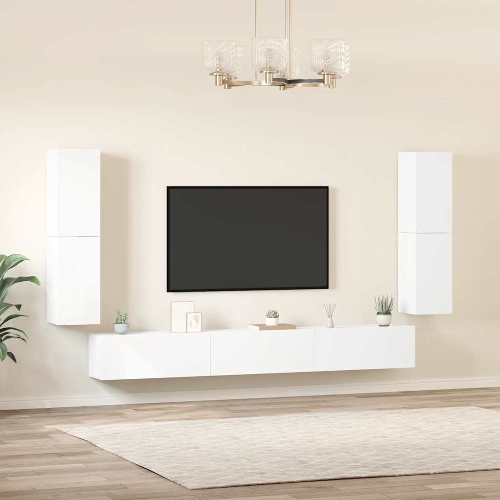 vidaXL 7-tlg. TV-Schrank-Set Weiß Holzwerkstoff