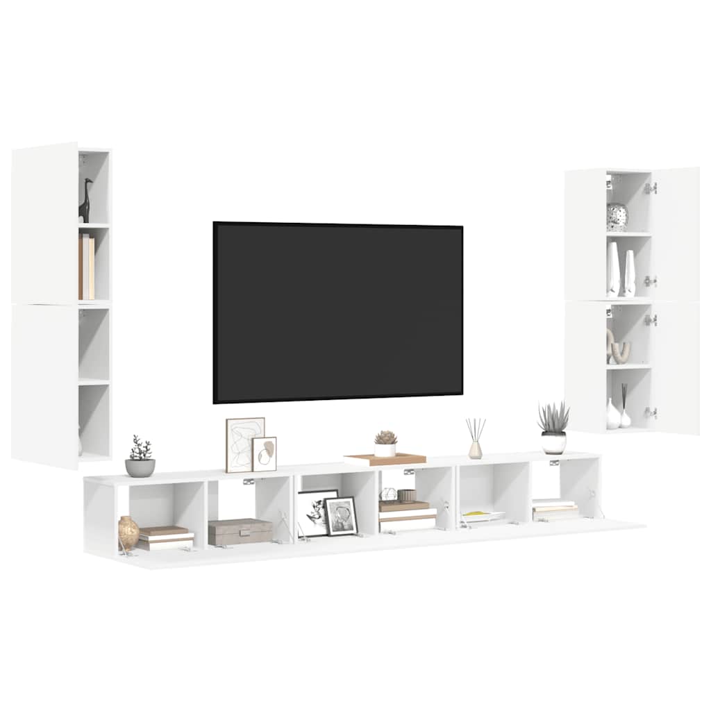vidaXL 7-tlg. TV-Schrank-Set Weiß Holzwerkstoff