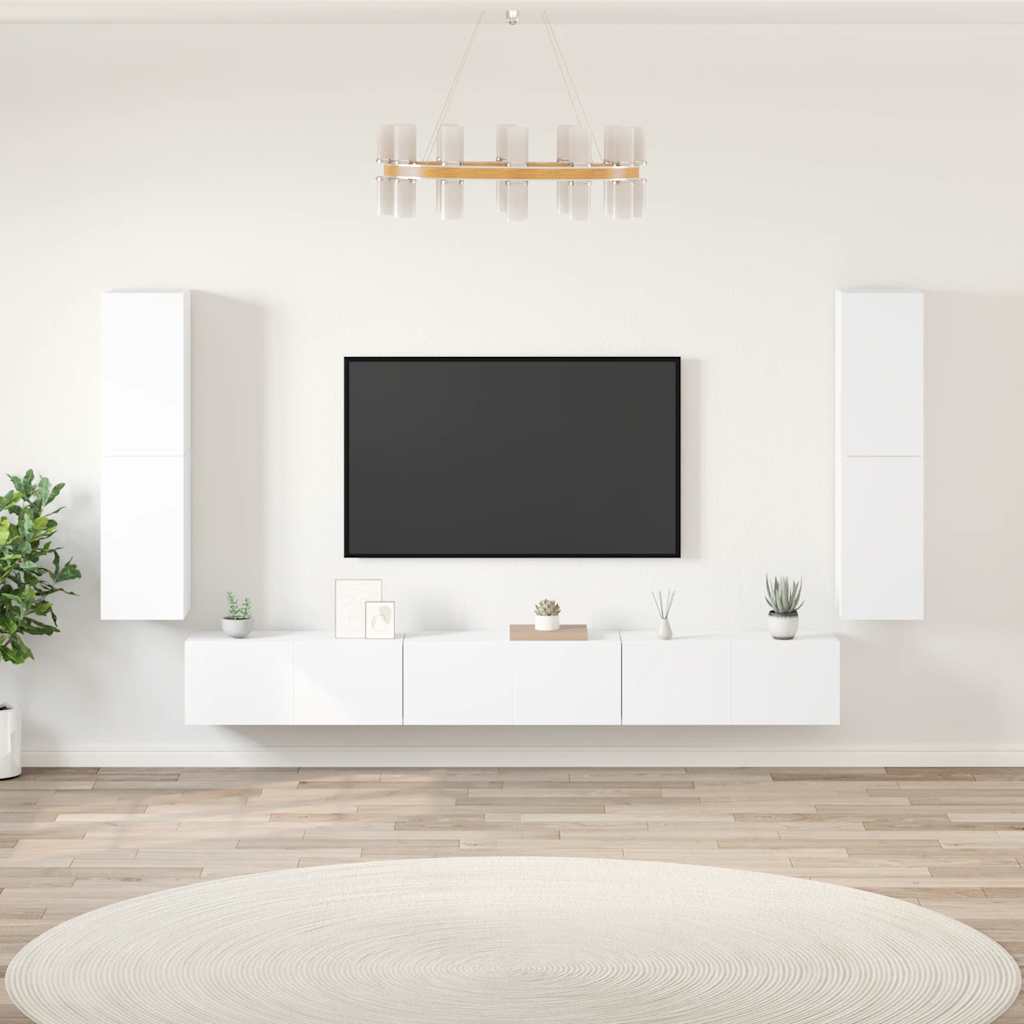 vidaXL 7-tlg. TV-Schrank-Set Weiß Holzwerkstoff
