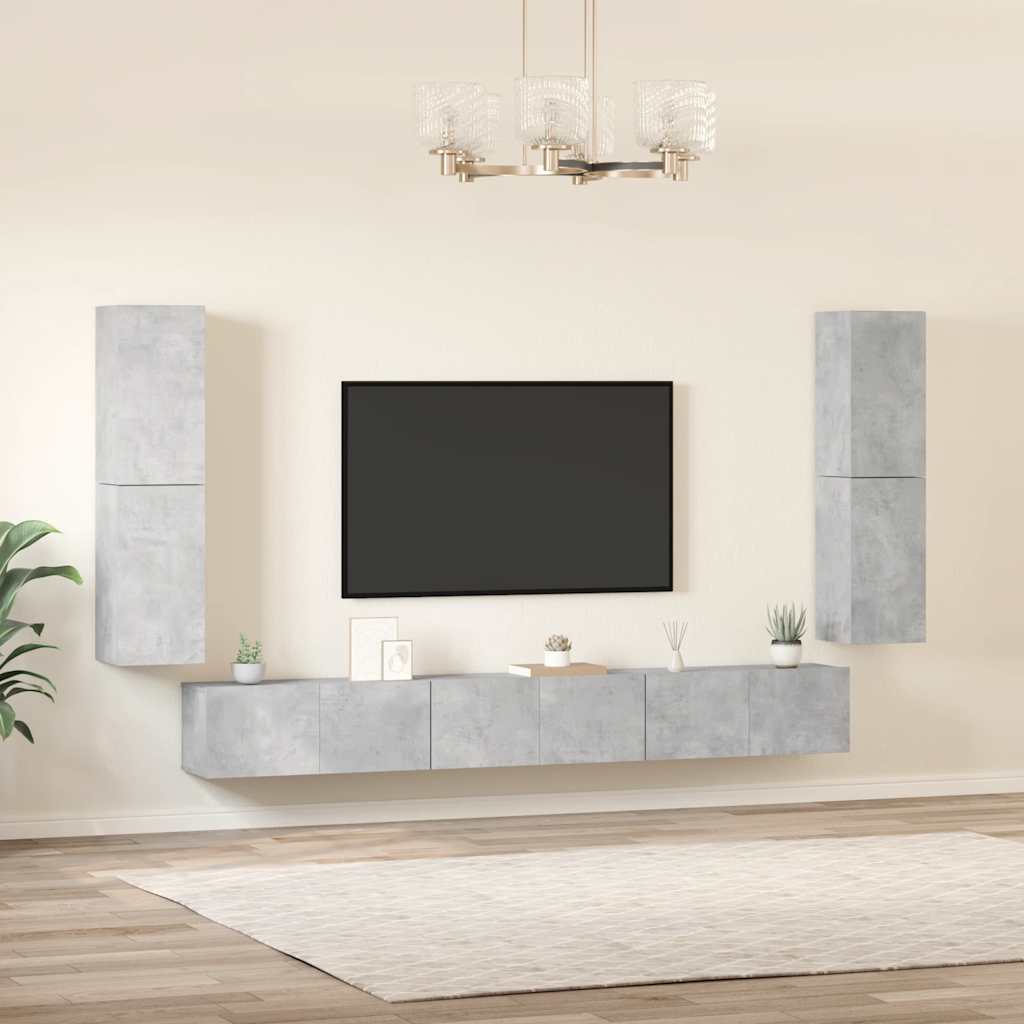 vidaXL 7-tlg. TV-Schrank-Set Betongrau Holzwerkstoff