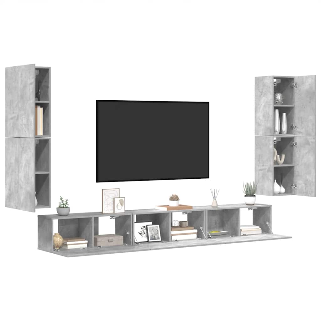 vidaXL 7-tlg. TV-Schrank-Set Betongrau Holzwerkstoff