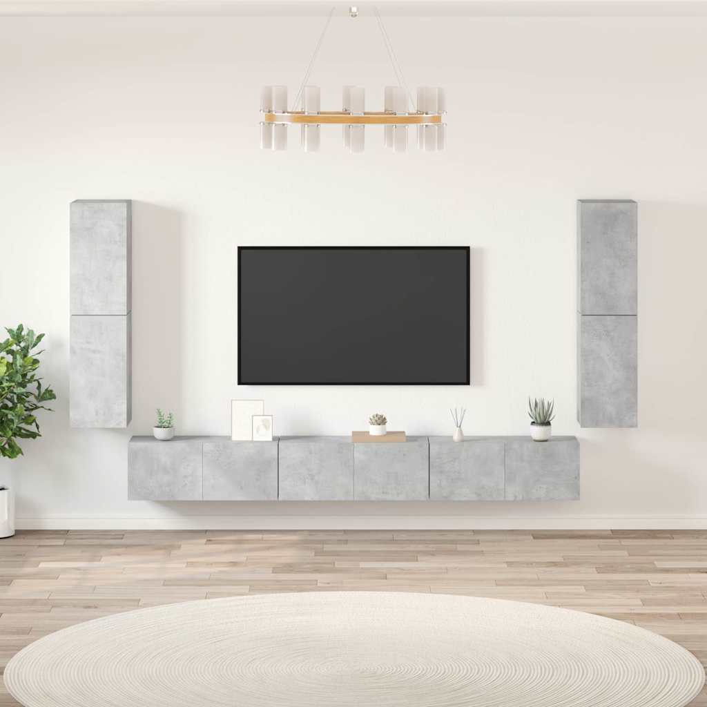 vidaXL 7-tlg. TV-Schrank-Set Betongrau Holzwerkstoff
