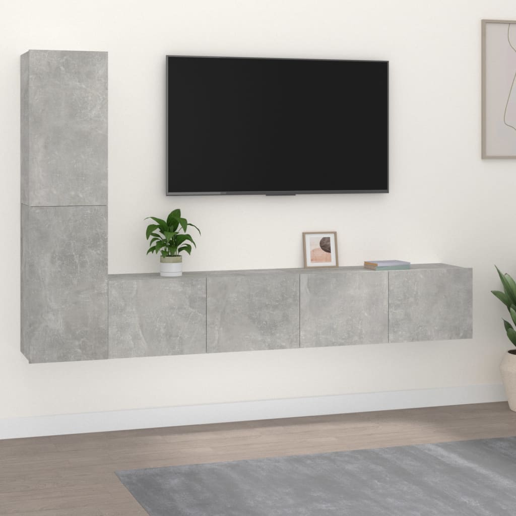 vidaXL 4-tlg. TV-Schrank-Set Betongrau Holzwerkstoff