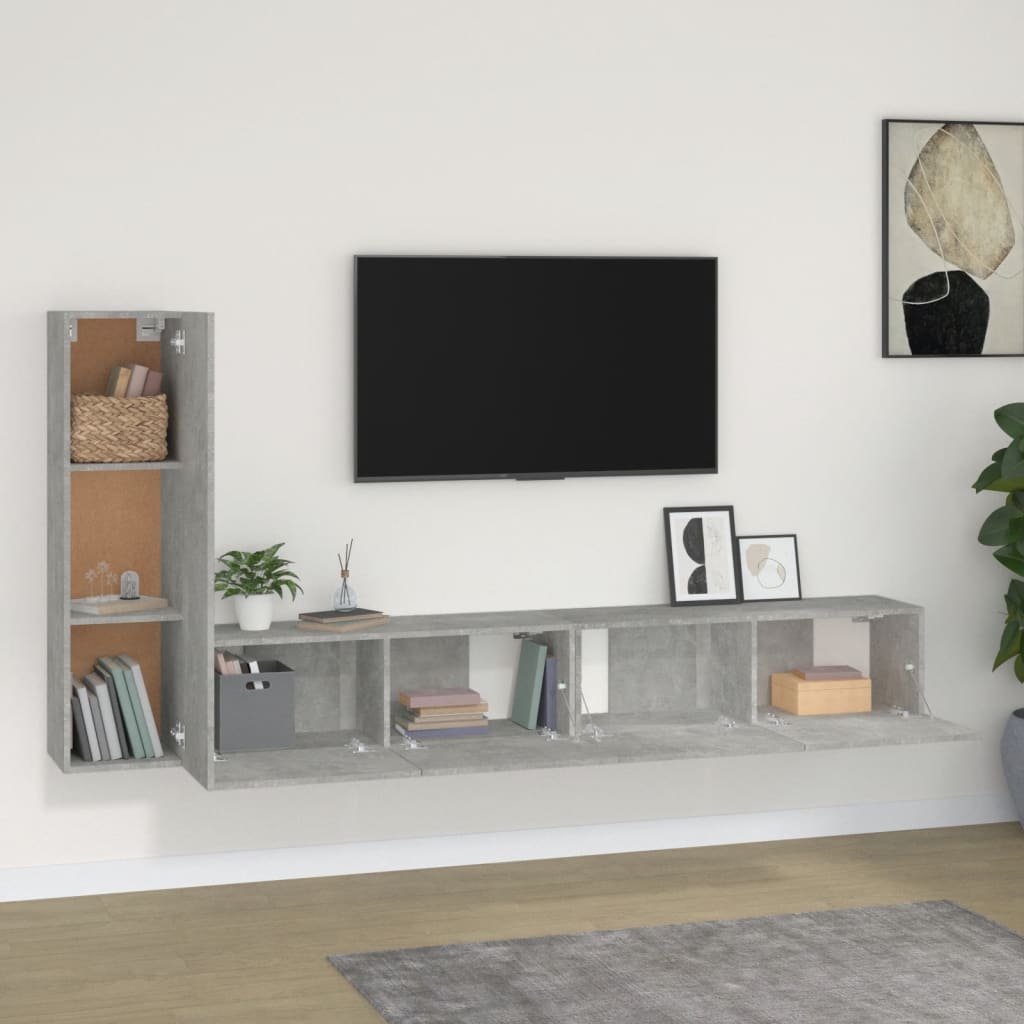 vidaXL 3-tlg. TV-Schrank-Set Betongrau Holzwerkstoff
