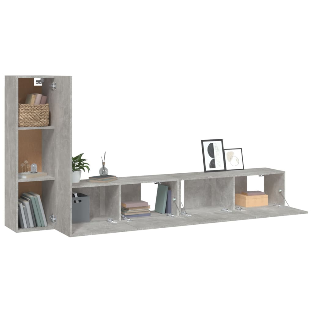 vidaXL 3-tlg. TV-Schrank-Set Betongrau Holzwerkstoff