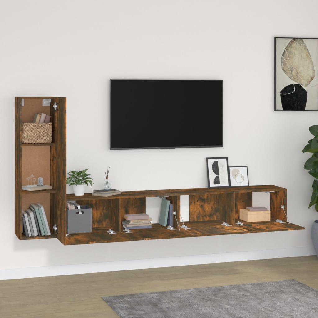 vidaXL 3-tlg. TV-Schrank-Set Räuchereiche Holzwerkstoff