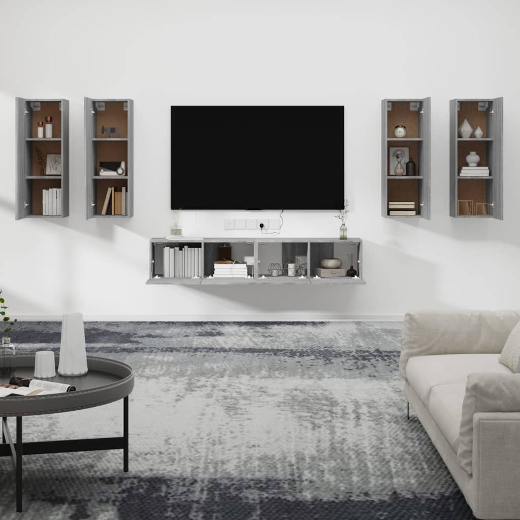 vidaXL 6-tlg. TV-Schrank-Set Grau Sonoma Holzwerkstoff
