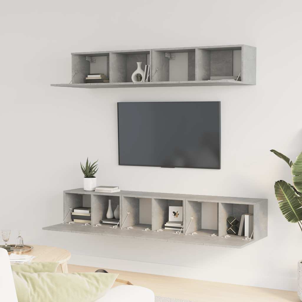 vidaXL 5-tlg. TV-Schrank-Set Betongrau Holzwerkstoff
