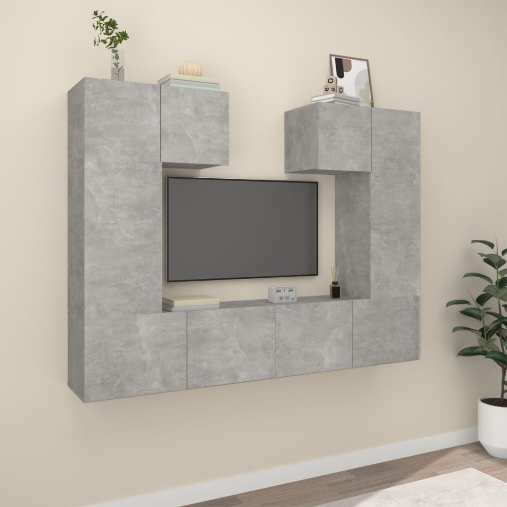 vidaXL 6-tlg. TV-Schrank-Set Betongrau Holzwerkstoff