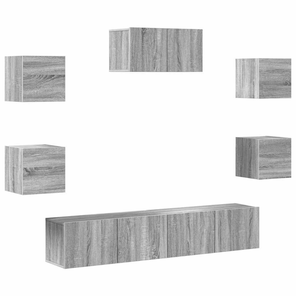 vidaXL 7-tlg. TV-Schrank-Set Grau Sonoma Holzwerkstoff