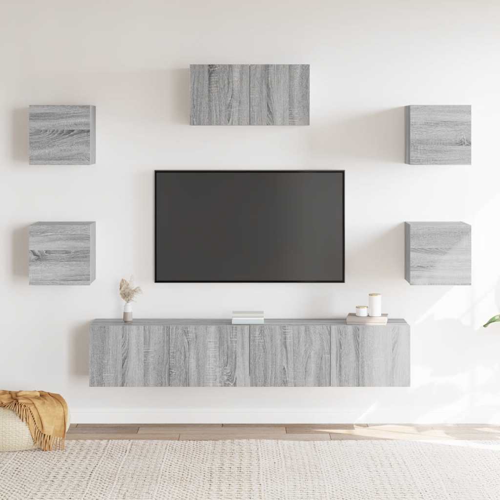 vidaXL 7-tlg. TV-Schrank-Set Grau Sonoma Holzwerkstoff