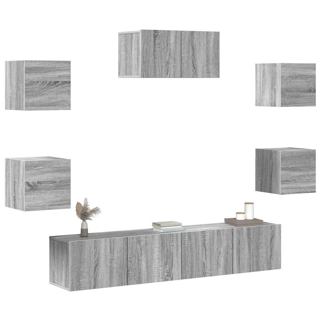 vidaXL 7-tlg. TV-Schrank-Set Grau Sonoma Holzwerkstoff