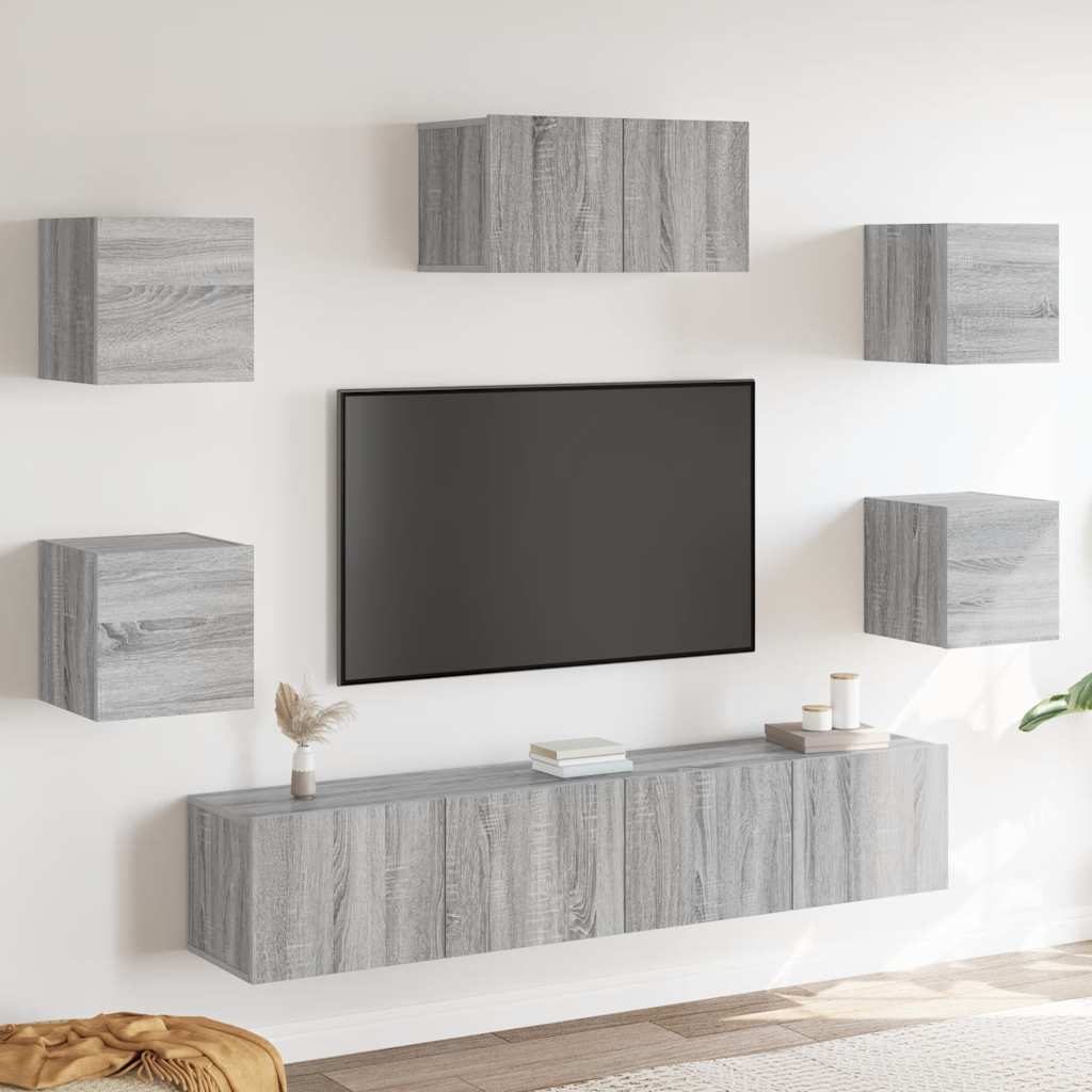 vidaXL 7-tlg. TV-Schrank-Set Grau Sonoma Holzwerkstoff