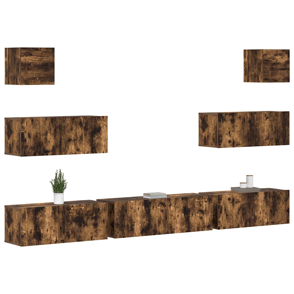 vidaXL 7-tlg. TV-Schrank-Set Räuchereiche Holzwerkstoff
