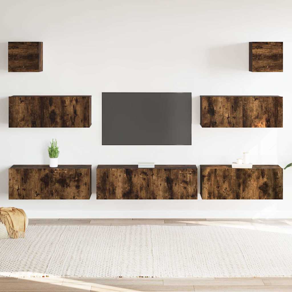 vidaXL 7-tlg. TV-Schrank-Set Räuchereiche Holzwerkstoff