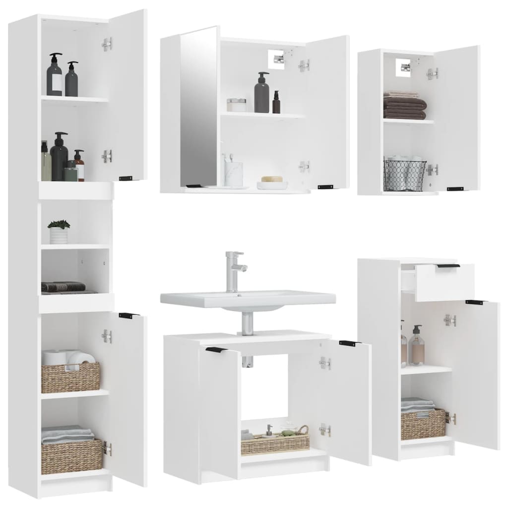 vidaXL 5-tlg. Badmöbel-Set Weiß Holzwerkstoff
