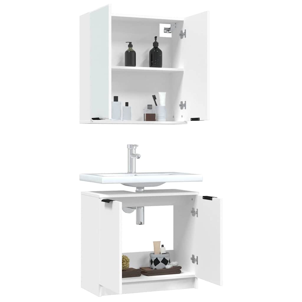 vidaXL 2-tlg. Badmöbel-Set Weiß Holzwerkstoff