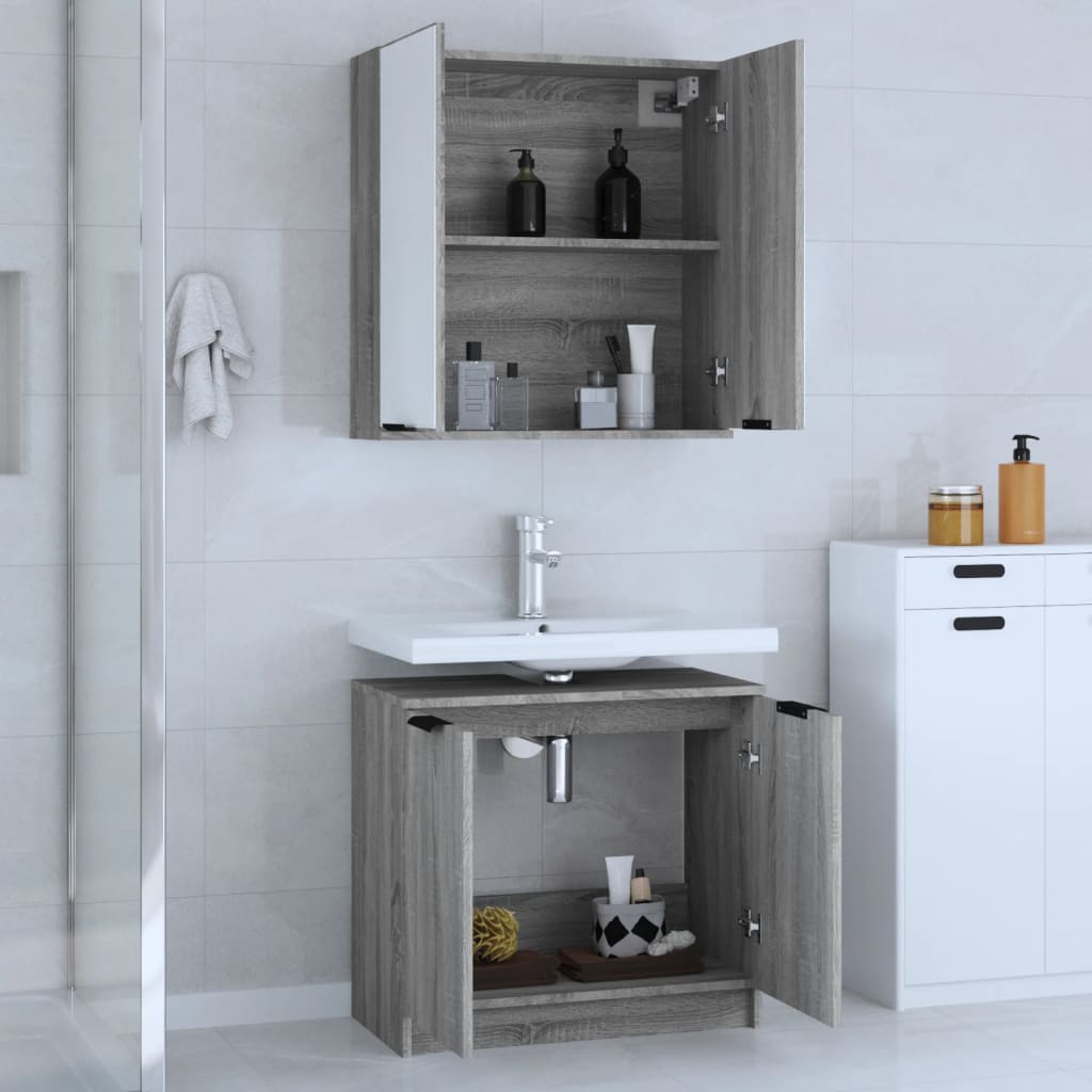 vidaXL 2-tlg. Badmöbel-Set Grau Sonoma Holzwerkstoff