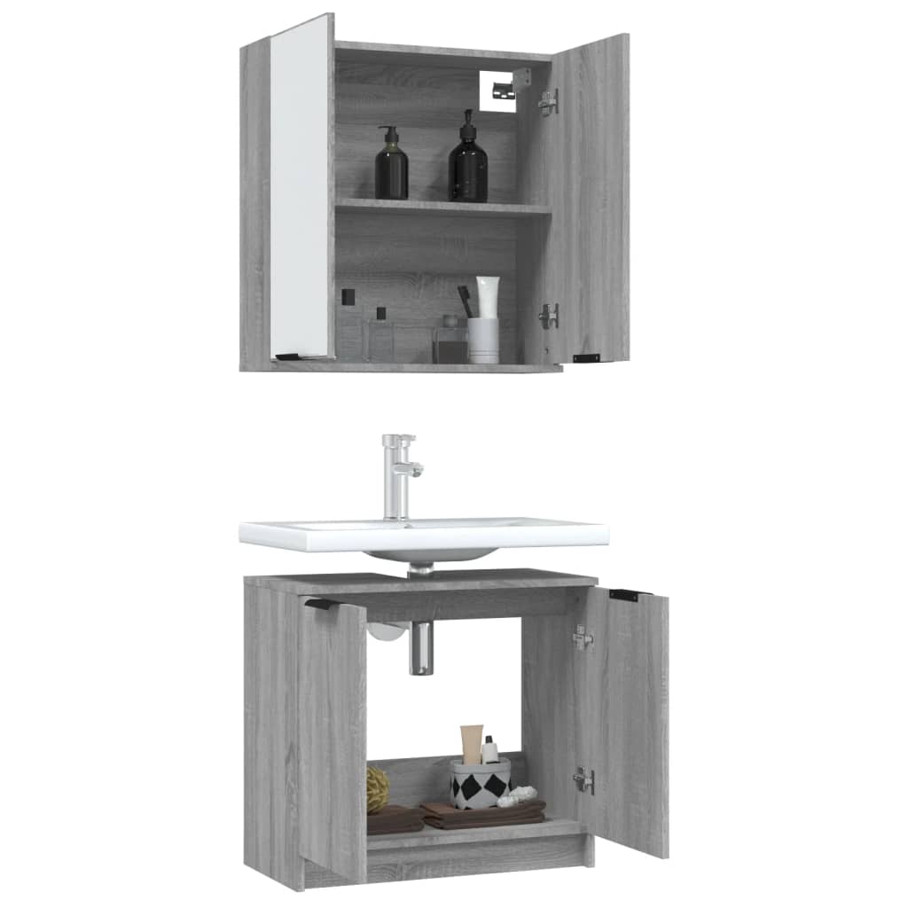vidaXL 2-tlg. Badmöbel-Set Grau Sonoma Holzwerkstoff