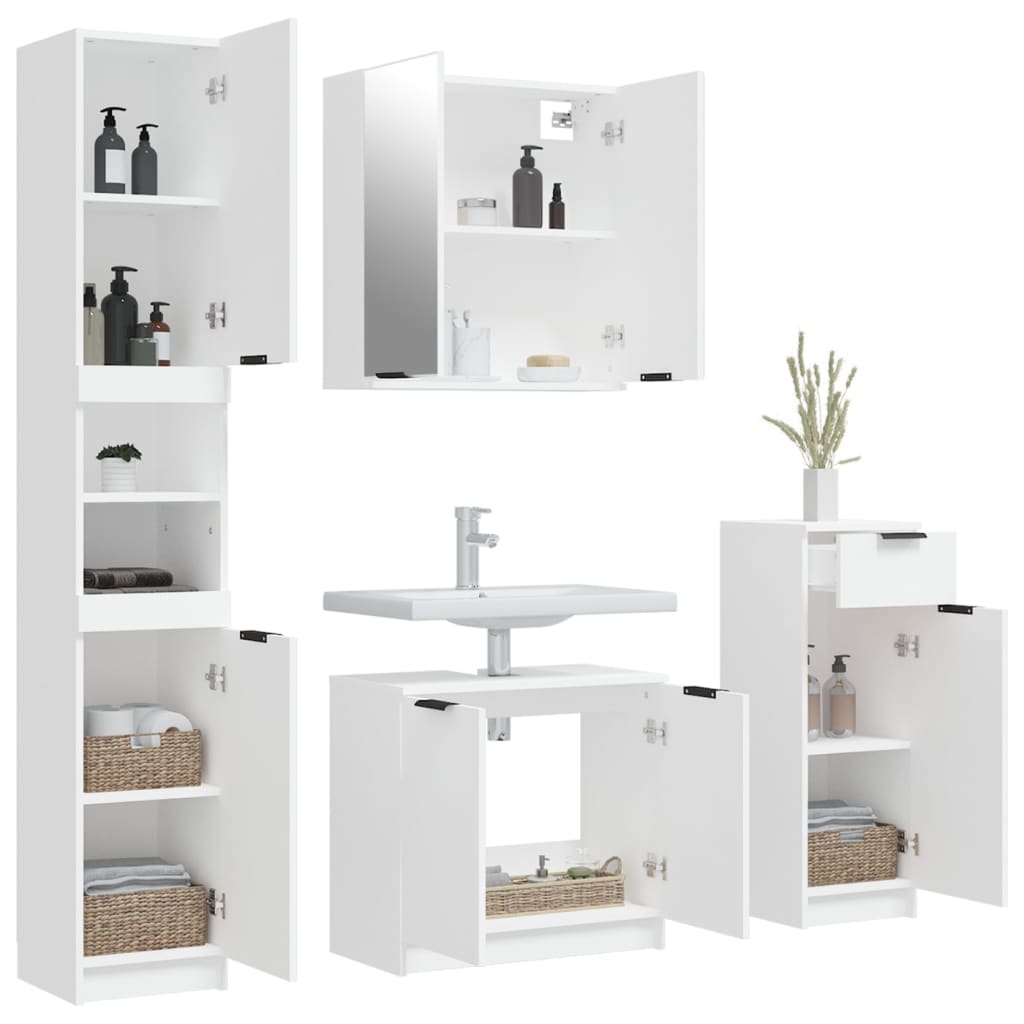 vidaXL 4-tlg. Badmöbel-Set Weiß Holzwerkstoff