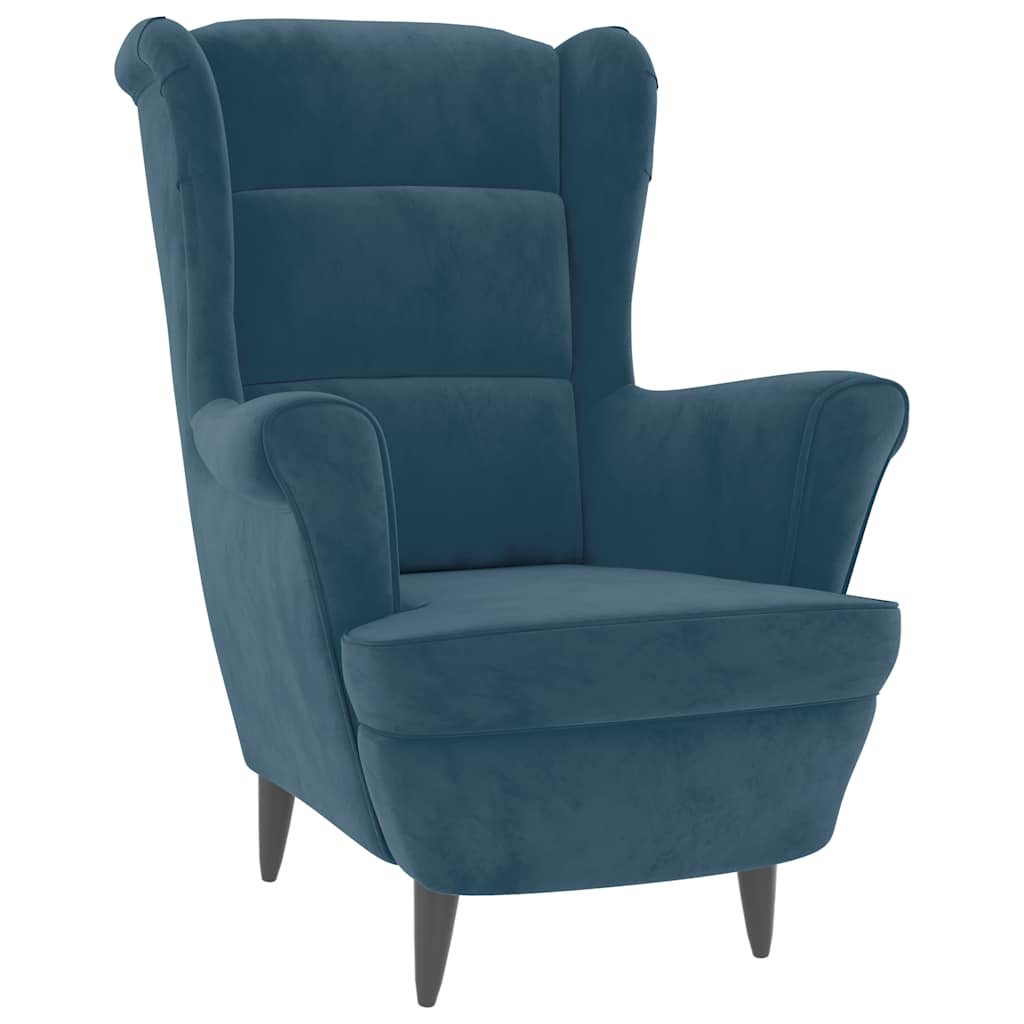 vidaXL Ohrensessel mit Hocker Blau Samt