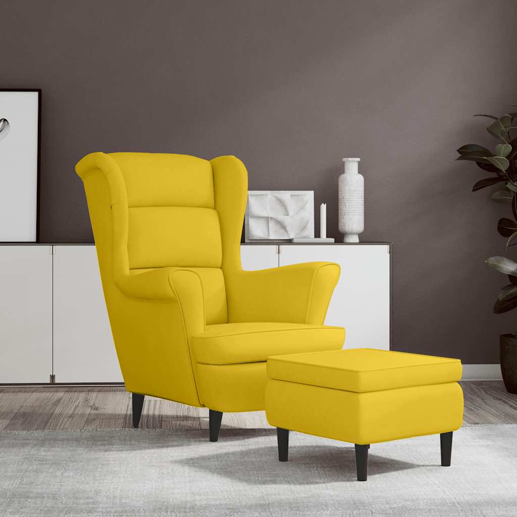 vidaXL Ohrensessel mit Hocker Senfgelb Samt