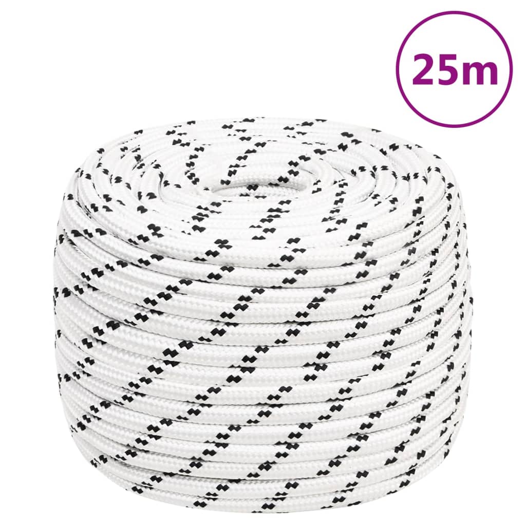 vidaXL Bootsseil Geflochten Weiß 14 mmx25 m Polyester