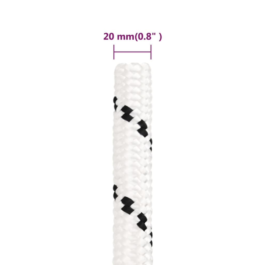 vidaXL Bootsseil Geflochten Weiß 20 mmx50 m Polyester