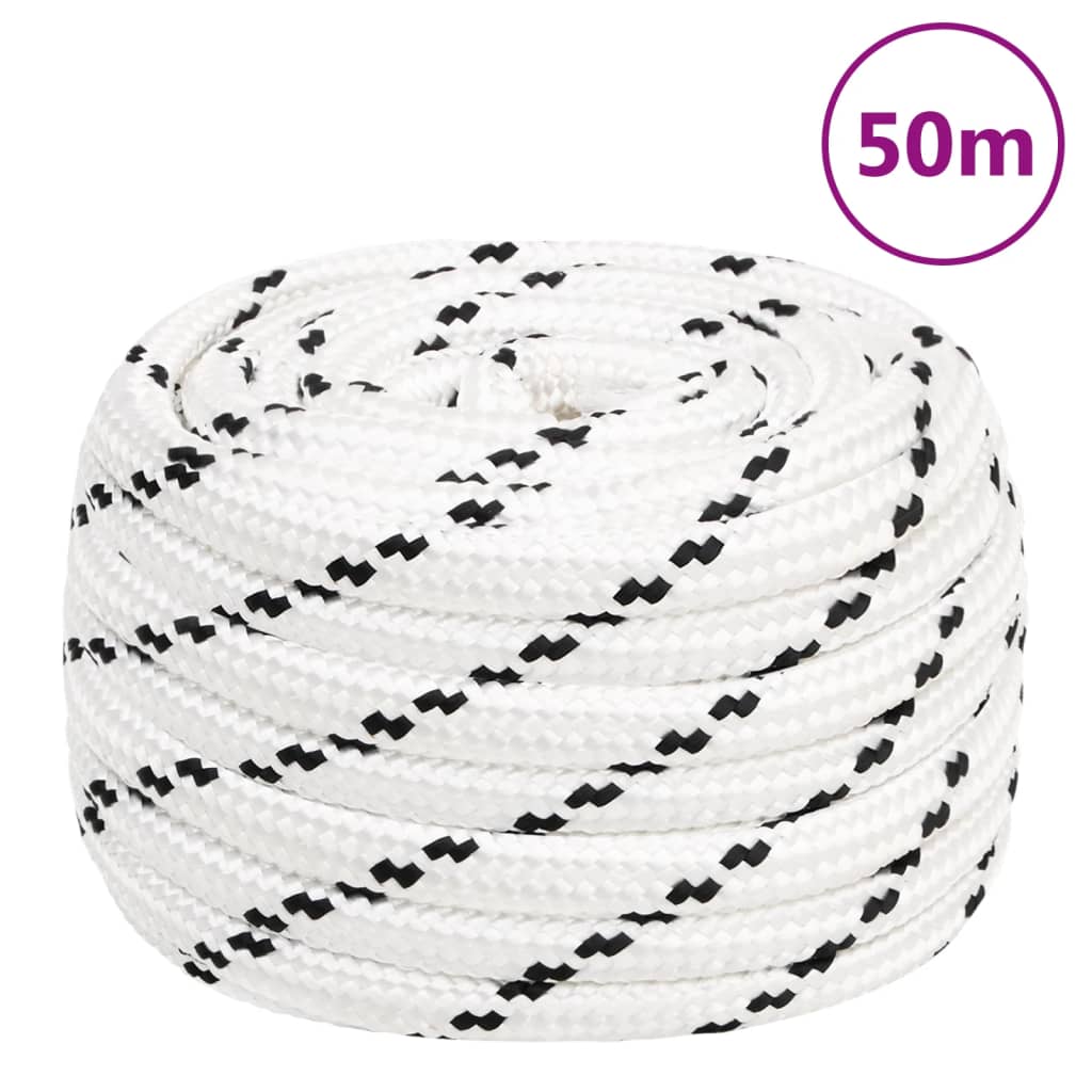 vidaXL Bootsseil Geflochten Weiß 20 mmx50 m Polyester