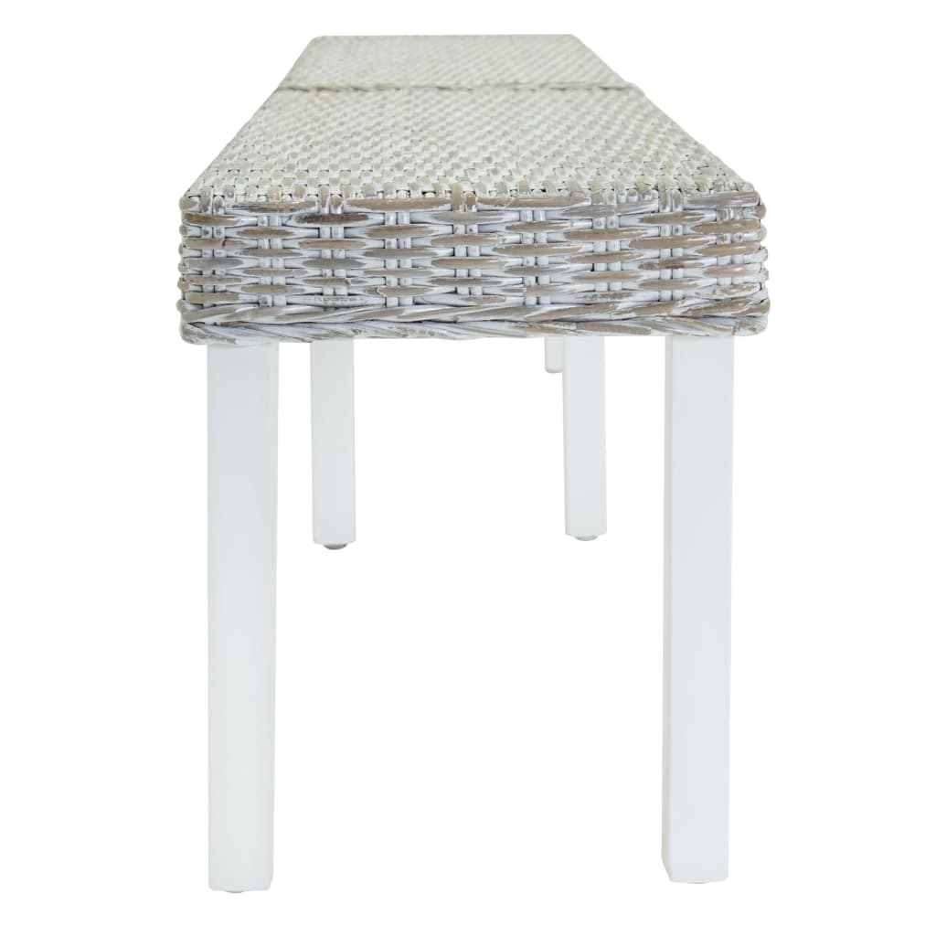 vidaXL Sitzbank Weiß 160x35x45 cm Natur Kubu Rattan & Massivholz Mahagoni