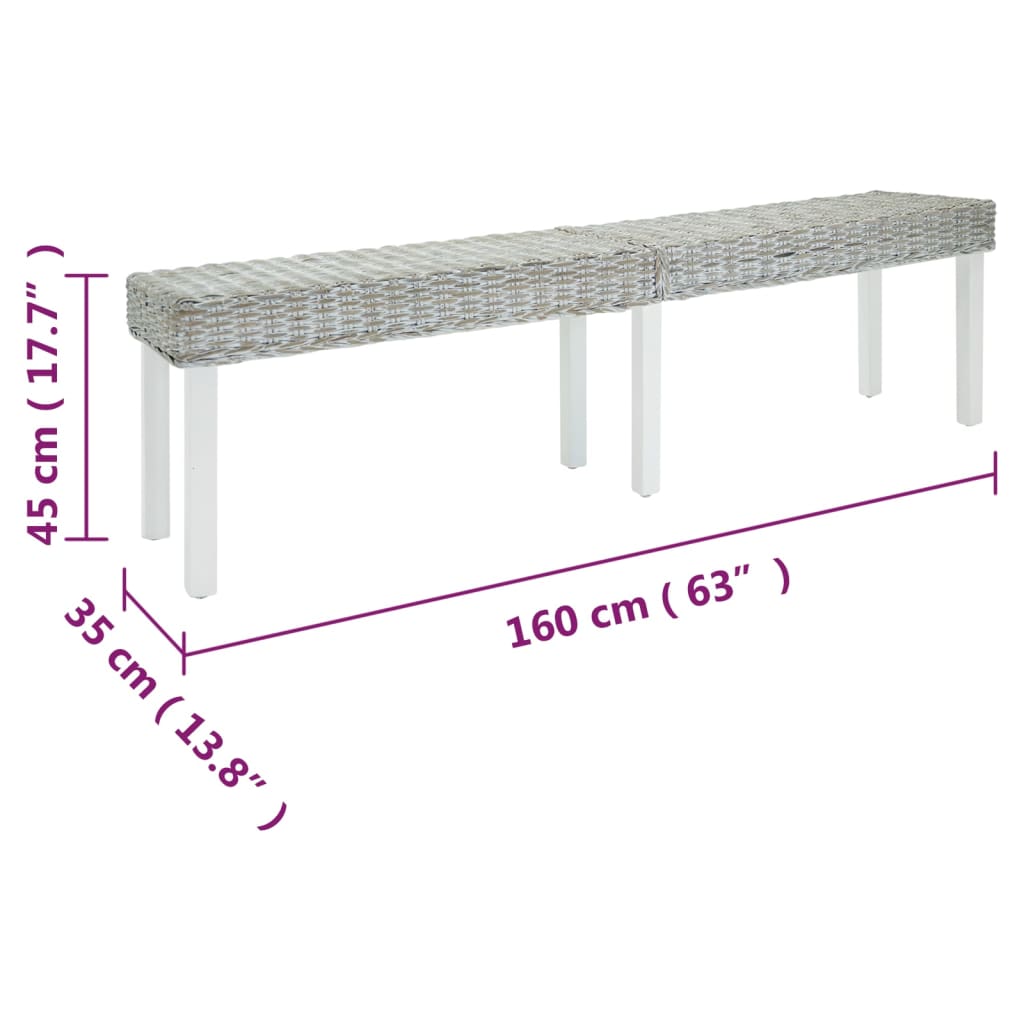 vidaXL Sitzbank Weiß 160x35x45 cm Natur Kubu Rattan & Massivholz Mahagoni