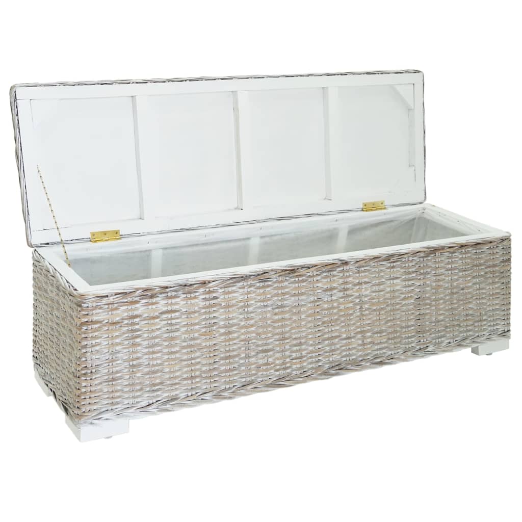 vidaXL Truhe Weiß 110 cm Natur Kubu Rattan & Massivholz Mahagoni