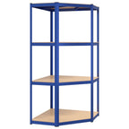 vidaXL Eckregal mit 4 Böden Blau Stahl & Holzwerkstoff