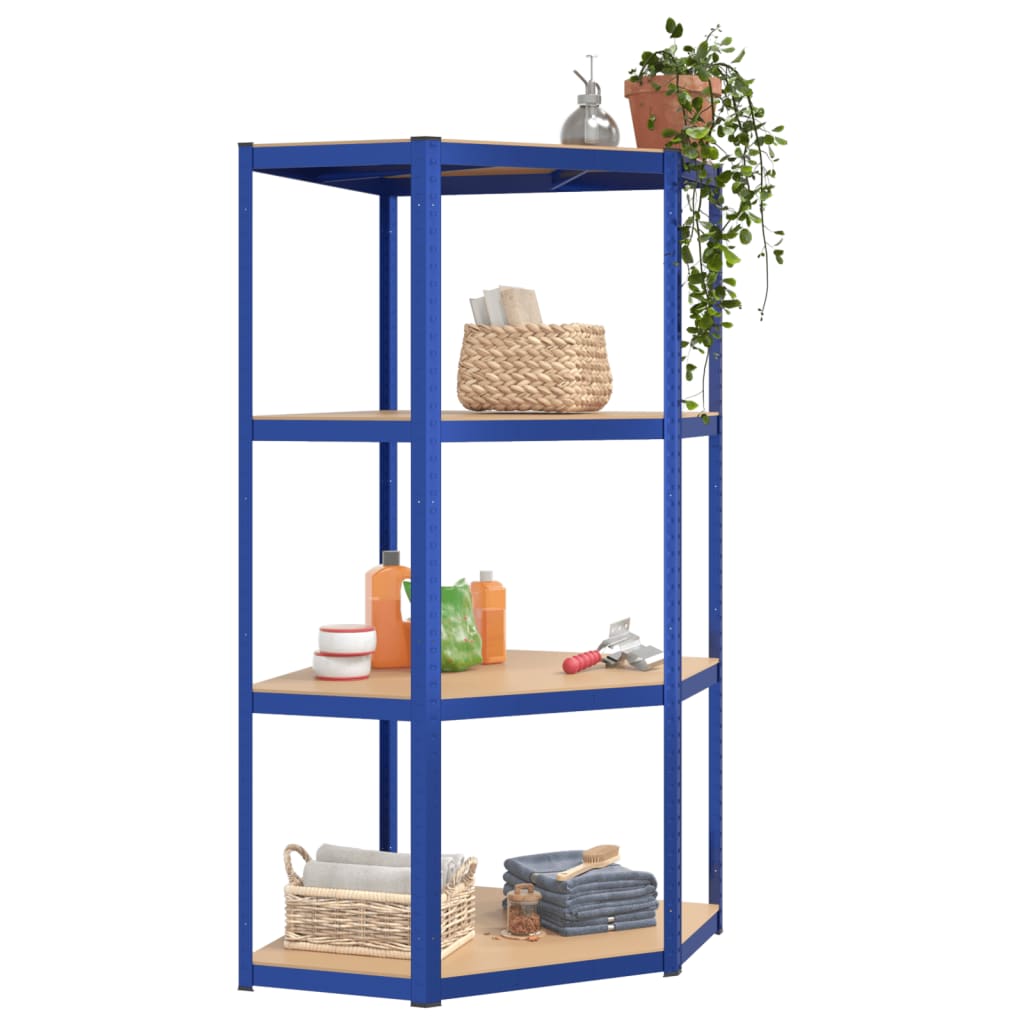 vidaXL Eckregal mit 4 Böden Blau Stahl & Holzwerkstoff