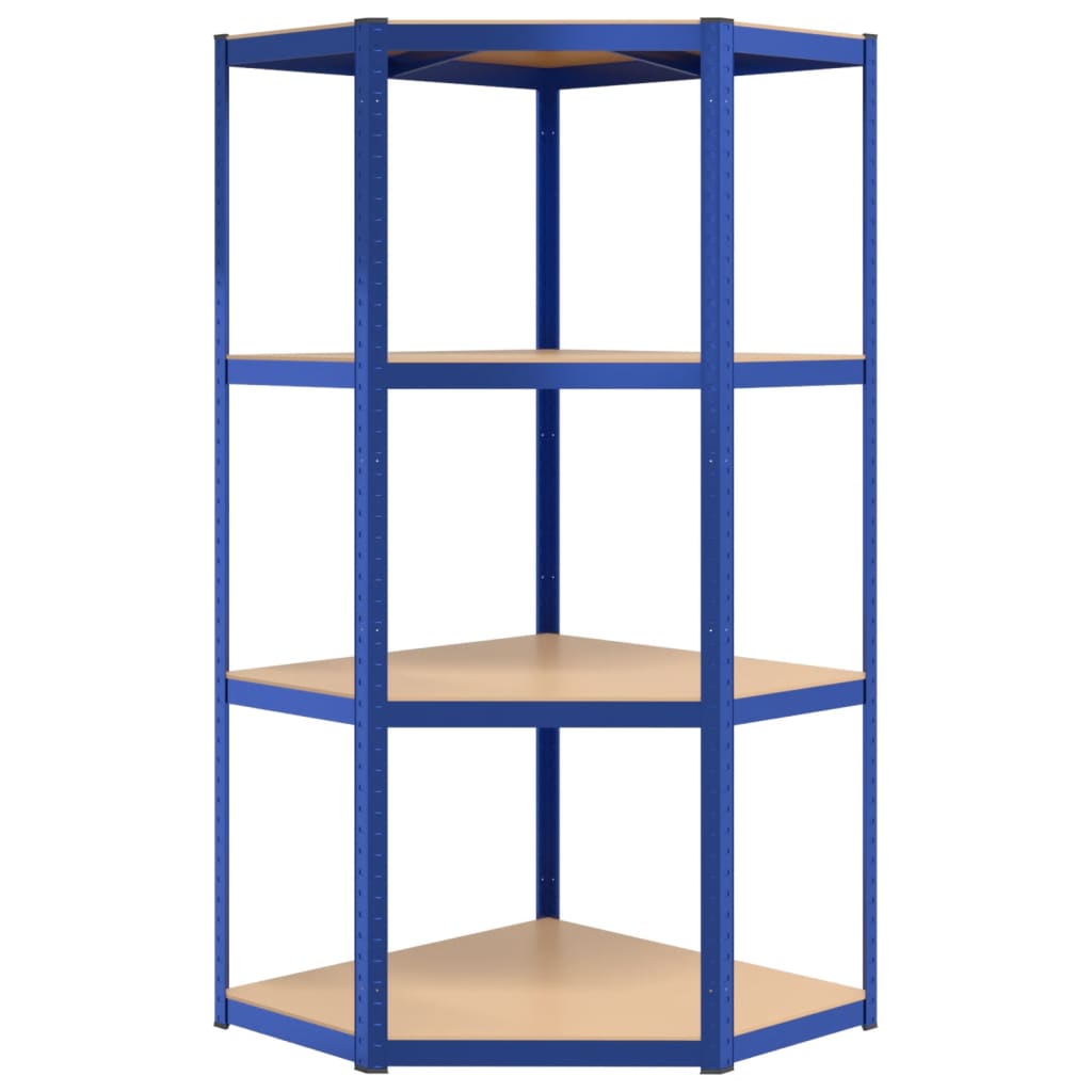 vidaXL Eckregal mit 4 Böden Blau Stahl & Holzwerkstoff