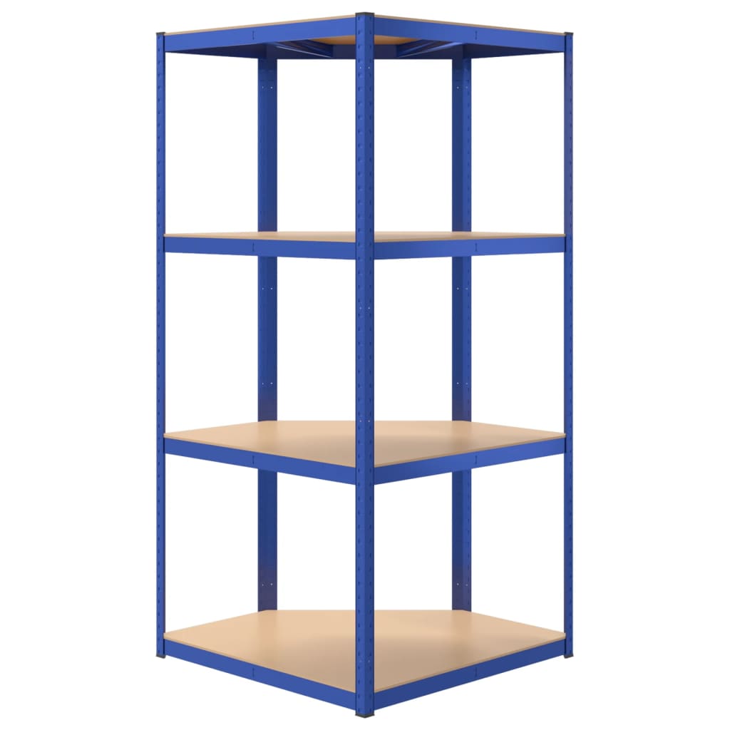 vidaXL Eckregal mit 4 Böden Blau Stahl & Holzwerkstoff