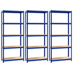 vidaXL Regale mit 5 Böden 3 Stk. Blau Stahl & Holzwerkstoff