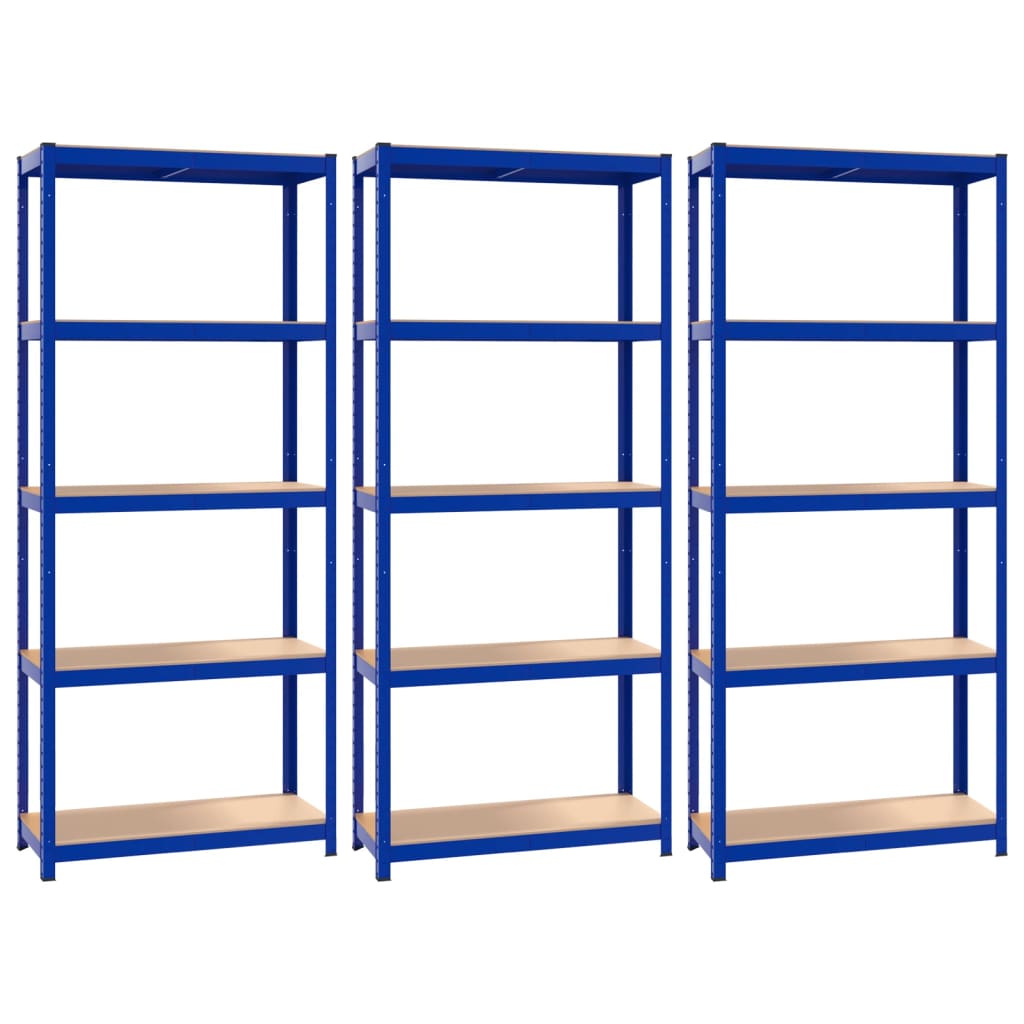 vidaXL Regale mit 5 Böden 3 Stk. Blau Stahl & Holzwerkstoff