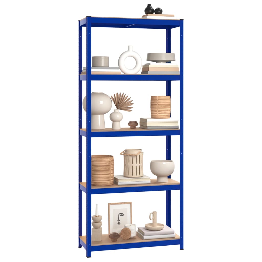 vidaXL Regale mit 5 Böden 3 Stk. Blau Stahl & Holzwerkstoff