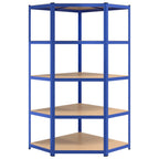 vidaXL Eckregal mit 5 Böden Blau Stahl & Holzwerkstoff