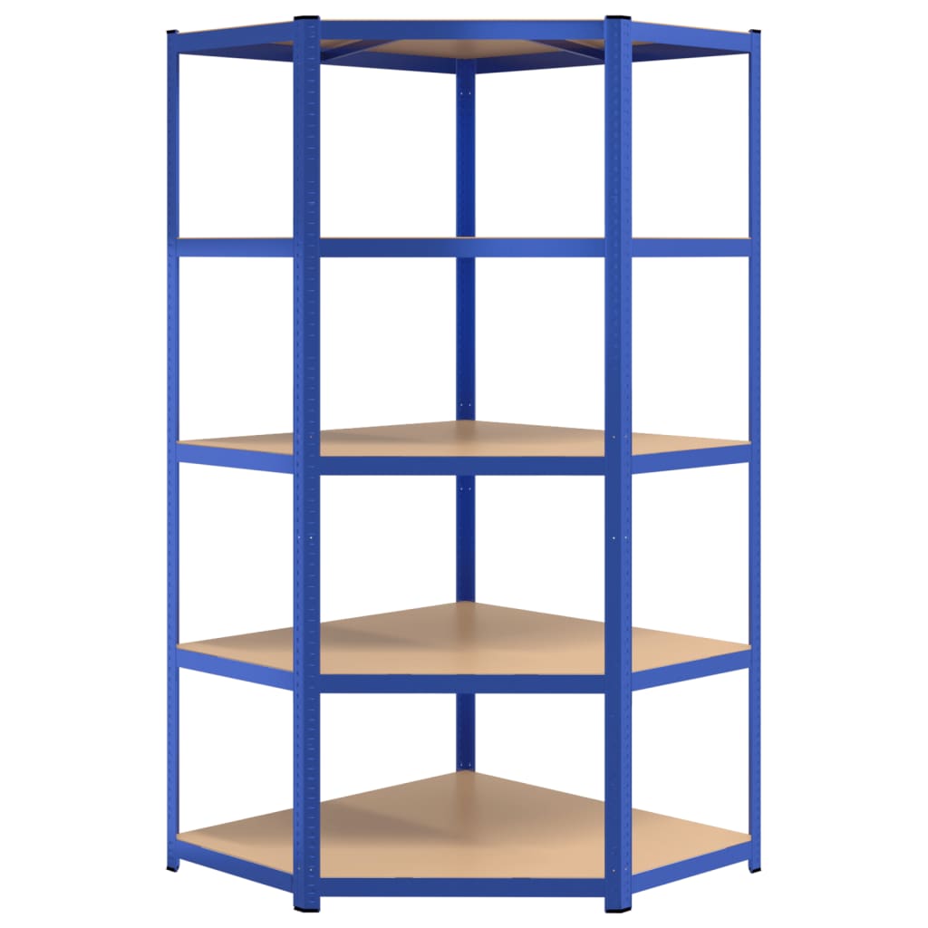 vidaXL Eckregal mit 5 Böden Blau Stahl & Holzwerkstoff