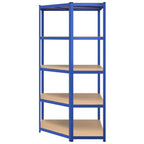 vidaXL Eckregal mit 5 Böden Blau Stahl & Holzwerkstoff
