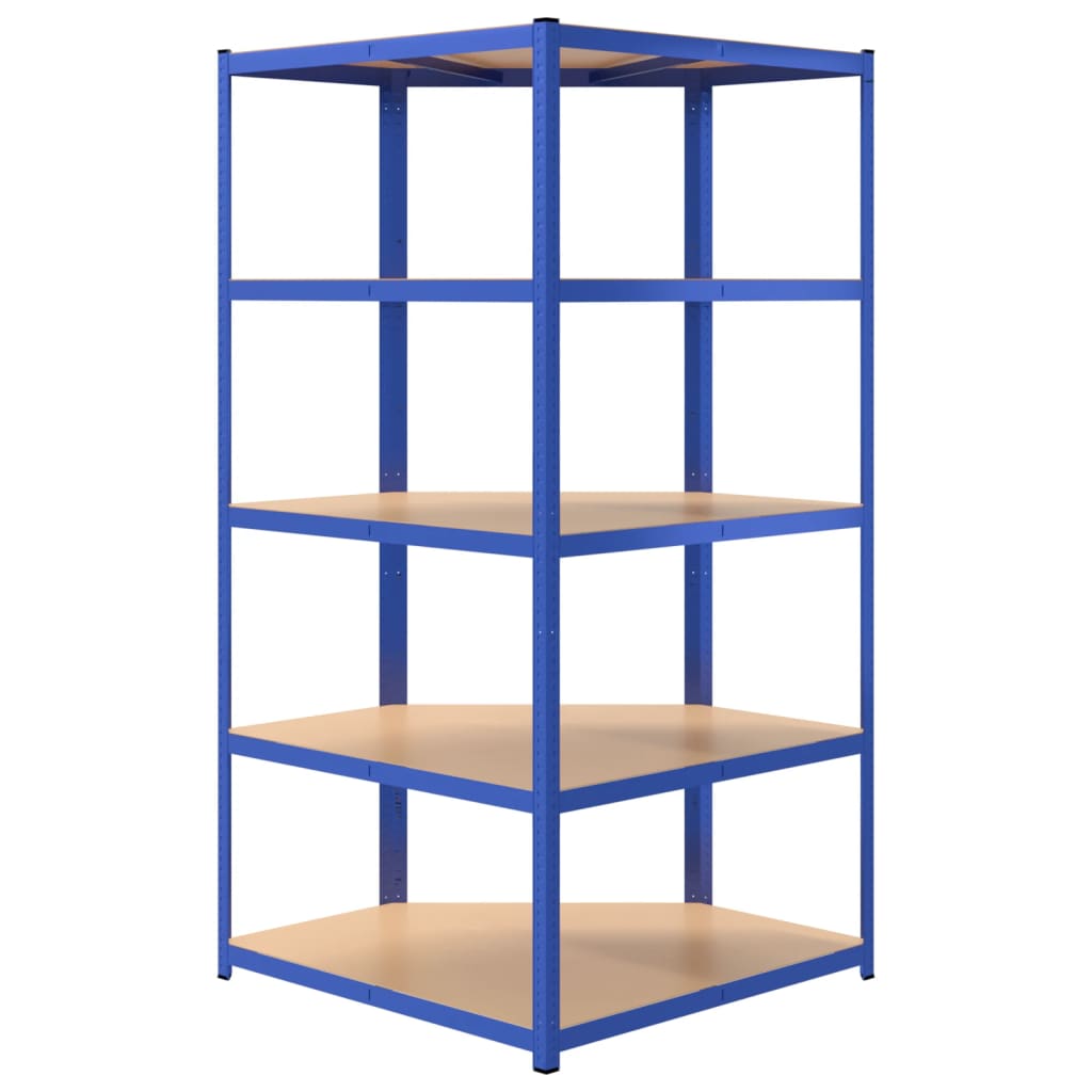 vidaXL Eckregal mit 5 Böden Blau Stahl & Holzwerkstoff