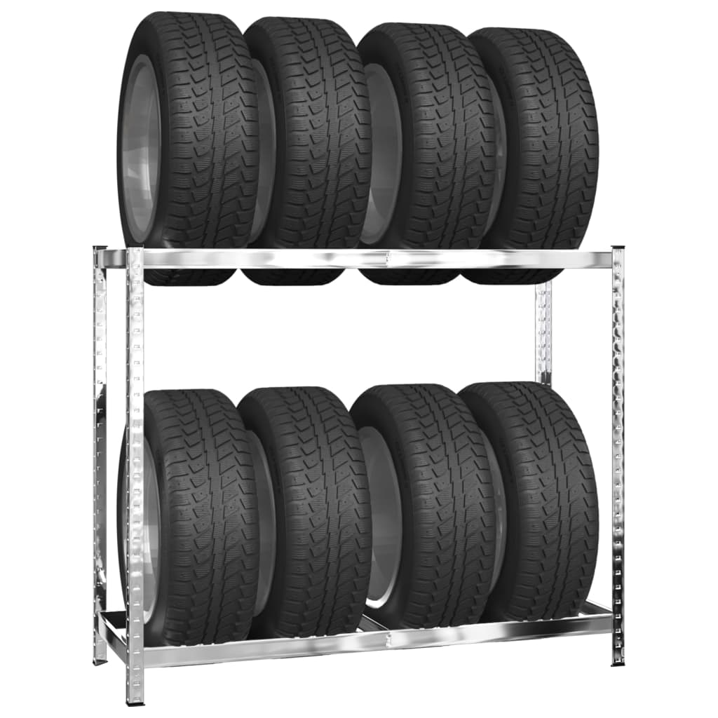 vidaXL Reifenregale mit 2 Böden 2 Stk. Silbern 110x40x110 cm Stahl