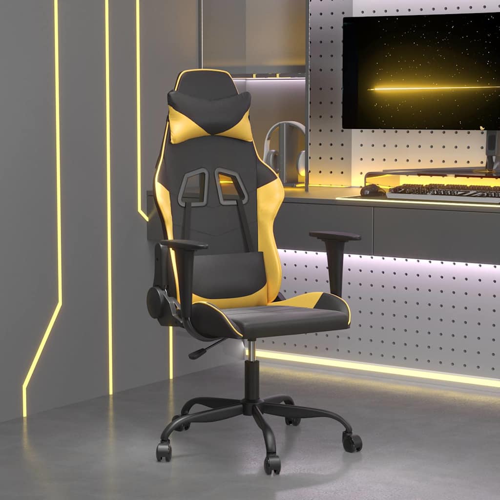 vidaXL Gaming-Stuhl mit Massagefunktion Schwarz & Golden Kunstleder