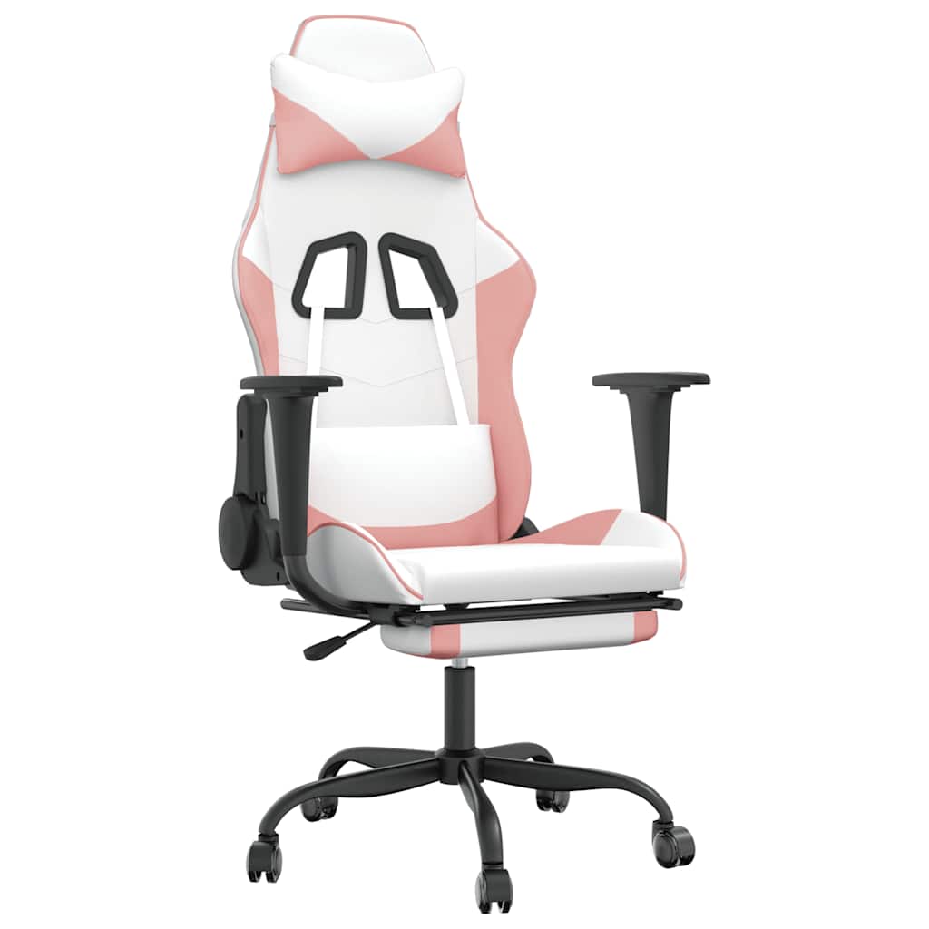 vidaXL Gaming-Stuhl mit Massage & Fußstütze Weiß und Rosa Kunstleder