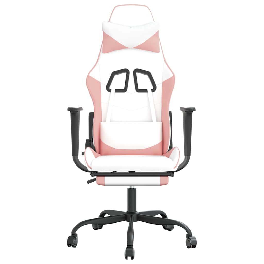 vidaXL Gaming-Stuhl mit Massage & Fußstütze Weiß und Rosa Kunstleder