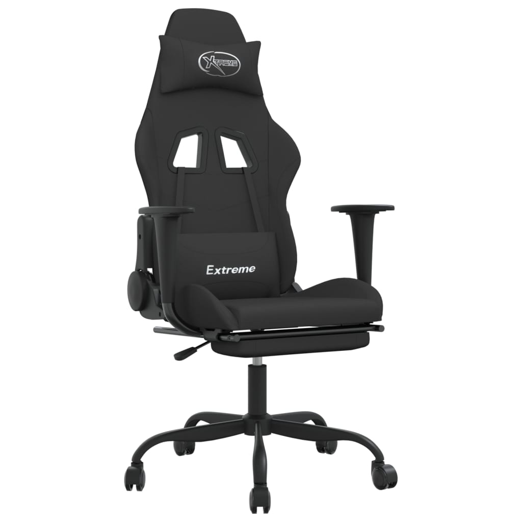 vidaXL Gaming-Stuhl mit Massage & Fußstütze Schwarz Stoff