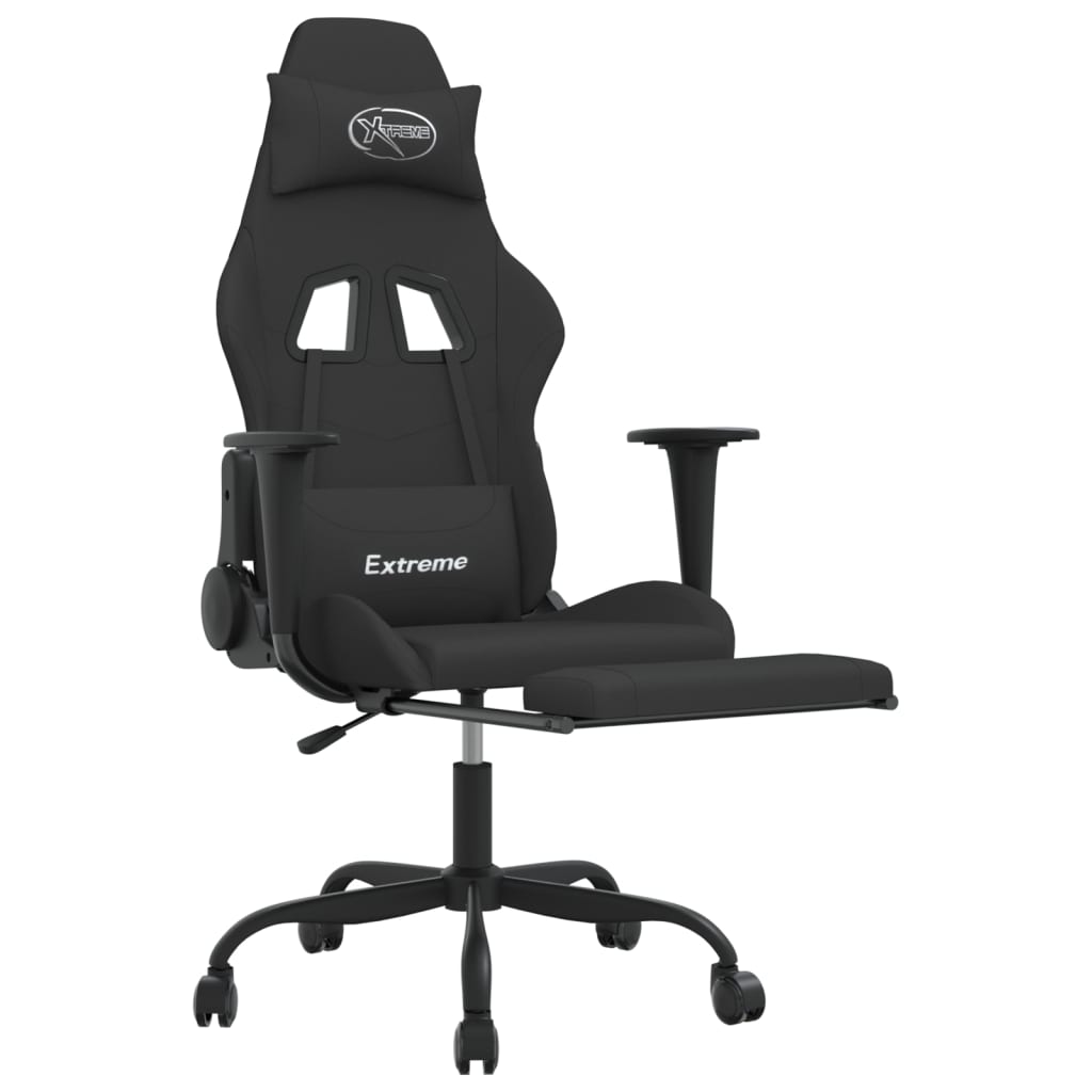 vidaXL Gaming-Stuhl mit Massage & Fußstütze Schwarz Stoff
