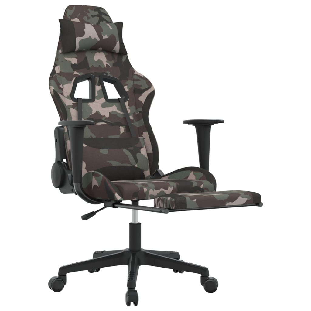vidaXL Gaming-Stuhl mit Massage & Fußstütze Schwarz Camouflage Stoff